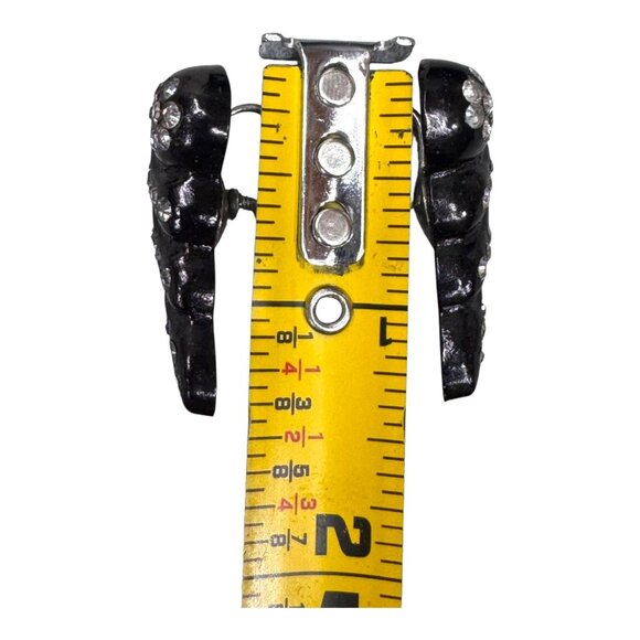 Vintage Black Clip-On Earrings Lucite Angel Wings Screw Back Rhinestone Accents - Picture 4 of 7